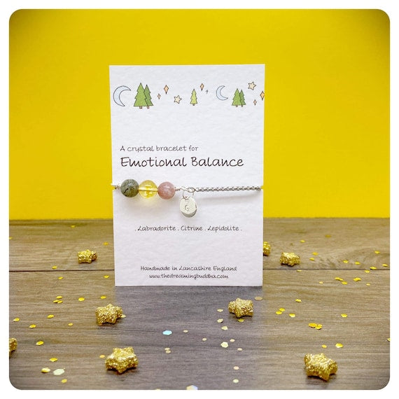 Emotional Balance Crystal Bracelet, Emotional Support Gift, Hormone Support For Her, Calm Emotions, Personalised Crystal Slider Bracelet