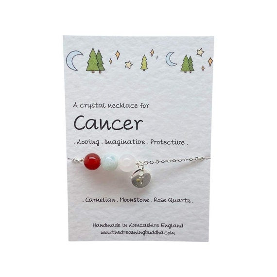 Cancer Crystal Necklace, June July Birthday, Zodiac Choker Necklace, Personalised Star Sign Jewellery, Horoscope Postal Gift