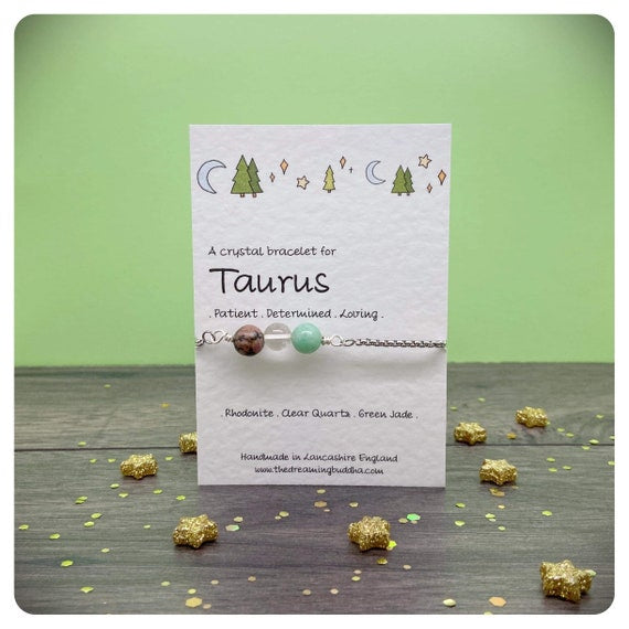 Taurus Personalised Crystal Bracelet, April May Zodiac Birthday Gift, Astrology Crystal Jewellery, Horoscope Slider Bracelet