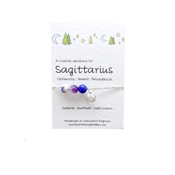 Sagittarius Crystal Necklace, Gemstone Star Sign Jewellery, Personalised Zodiac Necklace, Silver Birthstone Necklace, Sagittarius Choker