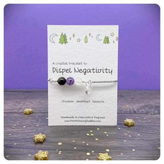 Positive Energy Crystal Bracelet, Negative Vibes Protection Jewellery, Stress Anxiety Support Gift, Psychic Shield Bracelet