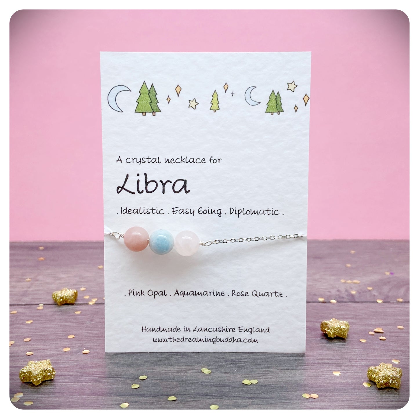 Libra Crystal Necklace, September October Birthday Gift, Zodiac Choker, Personalised Star Sign, Handmade Libra Jewellery, Birthstone Gift