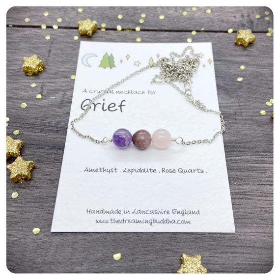 Grief And Loss Crystal Necklace, Bereavement Jewellery, Grief Support Crystals, Personalised Family Loss Gift, Sympathy Postal Gift