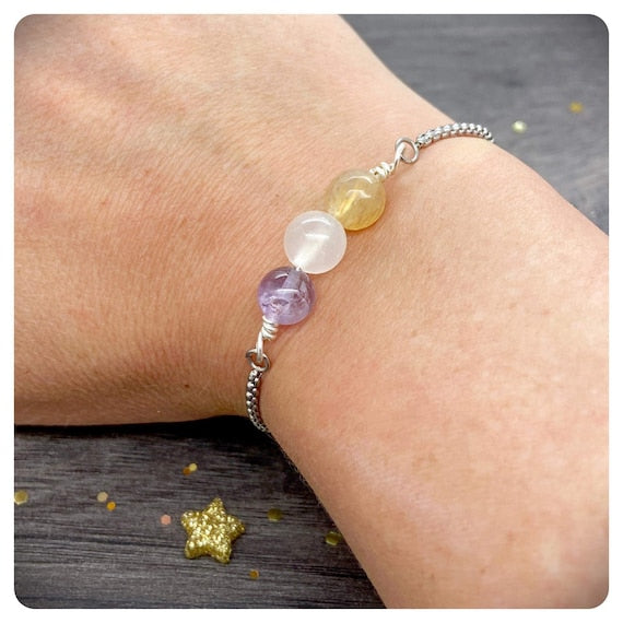 Joy Adjustable Slider Bracelet, Personalised Positivity Crystals, Gift For Depression , Cheer Up Friendship Present, Feeling Down Bracelet