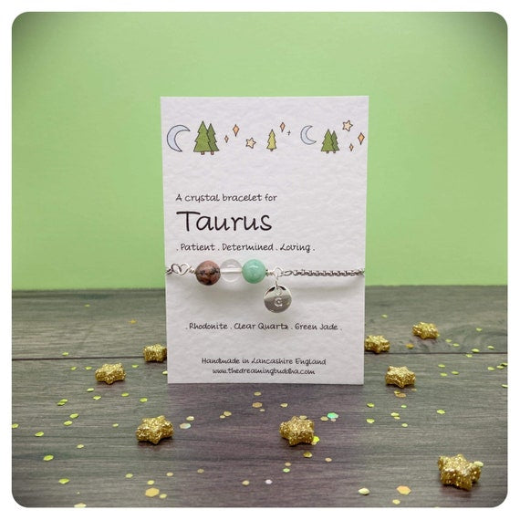 Taurus Personalised Crystal Bracelet, April May Zodiac Birthday Gift, Astrology Crystal Jewellery, Horoscope Slider Bracelet