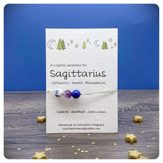 Sagittarius Crystal Necklace, Gemstone Star Sign Jewellery, Personalised Zodiac Necklace, Silver Birthstone Necklace, Sagittarius Choker