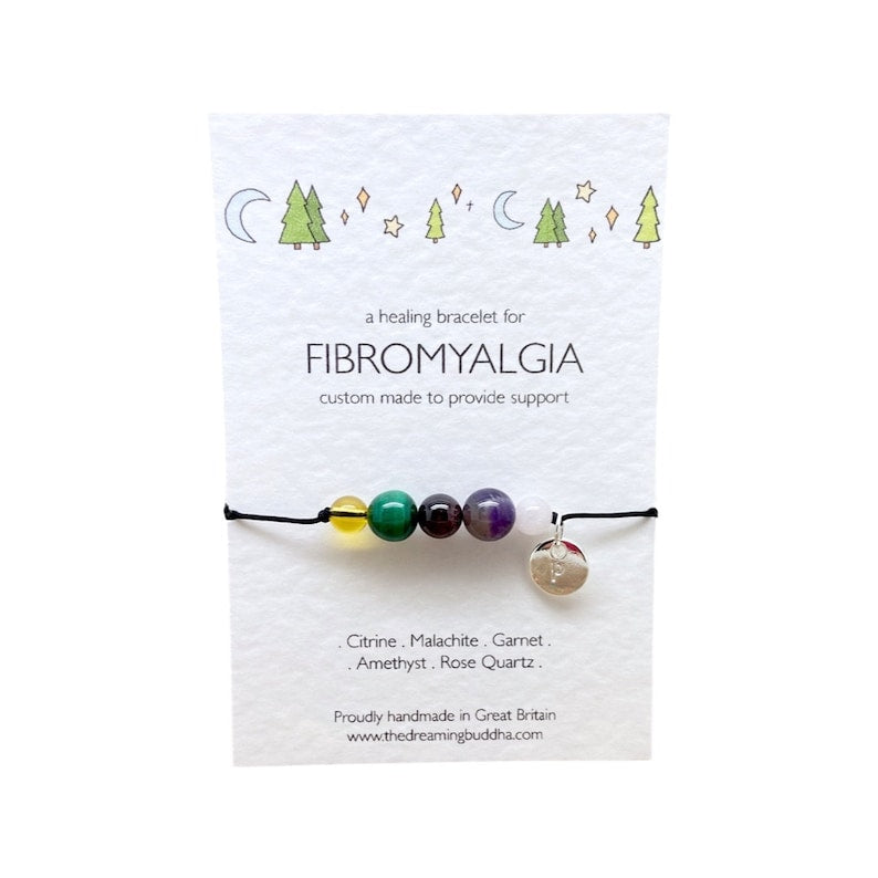 Fibromyalgia Support Bracelet, Fibro Warrior Gift, Adjustable Healing Crystal Bracelet