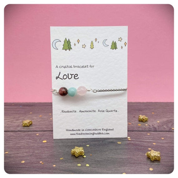 Love Bracelet, Handmade I Love You Jewellery, Girlfriend Birthday Gift, Valentines Day Jewellery, Crystals For Love, I Love You