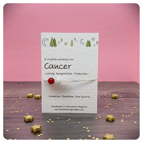 Cancer Crystal Necklace, June July Birthday, Zodiac Choker Necklace, Personalised Star Sign Jewellery, Horoscope Postal Gift