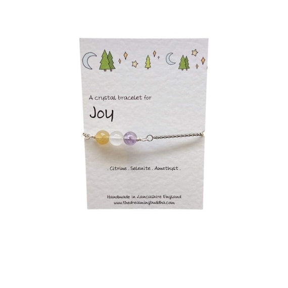 Joy Adjustable Slider Bracelet, Personalised Positivity Crystals, Gift For Depression , Cheer Up Friendship Present, Feeling Down Bracelet