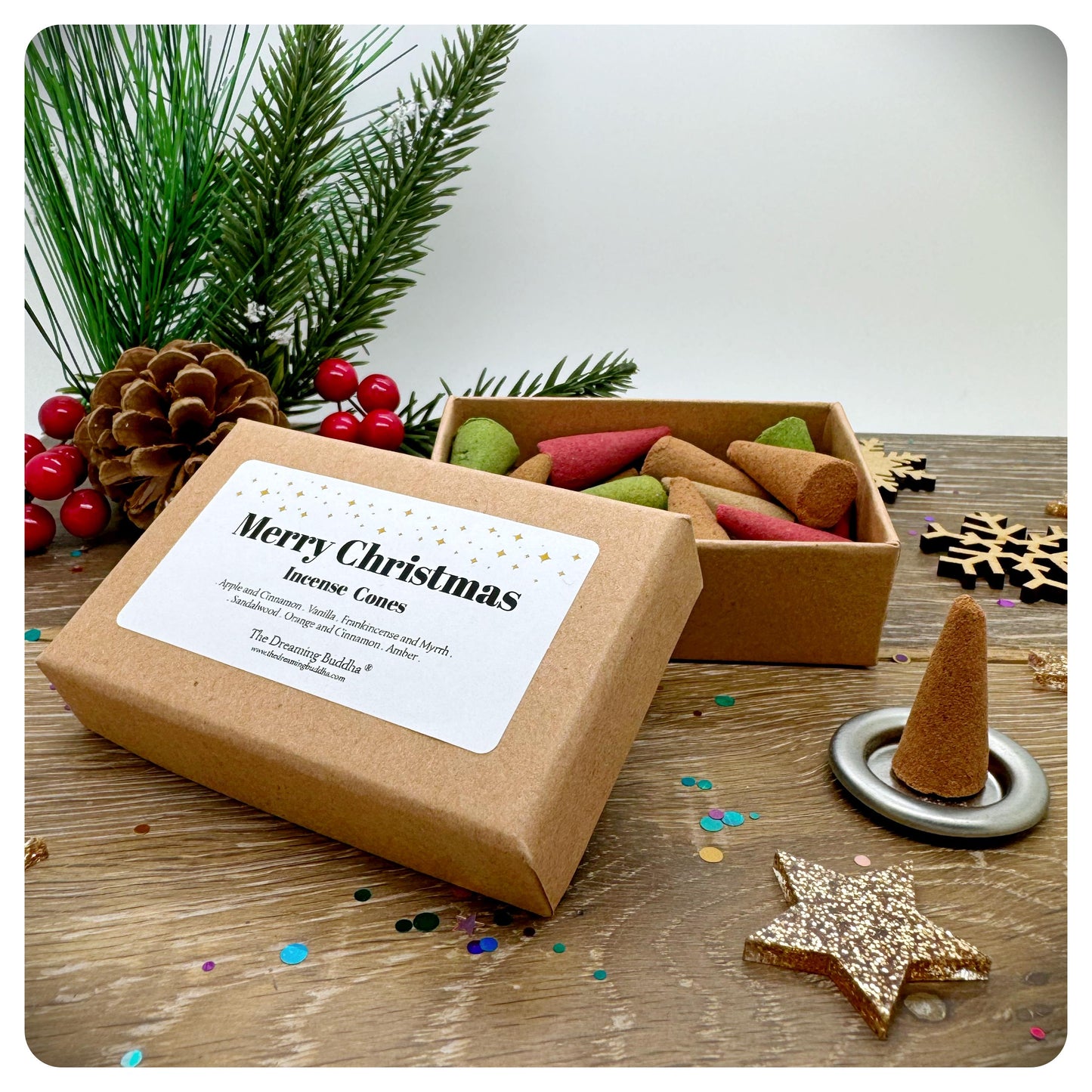 Merry Christmas Incense Cones Set Holistic Home Festive Mix Xmas Scents In Gift Box With Holder Plate