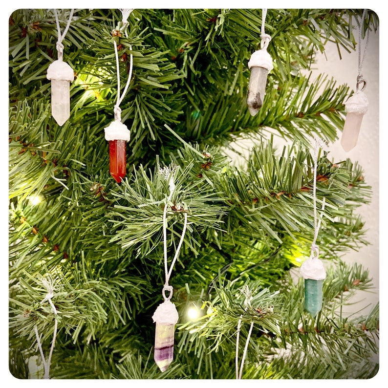 Gemstone Christmas Decorations, Quartz Tree Ornament, Crystal Bauble Set