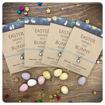 Pack of 4 Easter Wishes Egg Hunt Cards, Easter Kisses Wish Bracelets