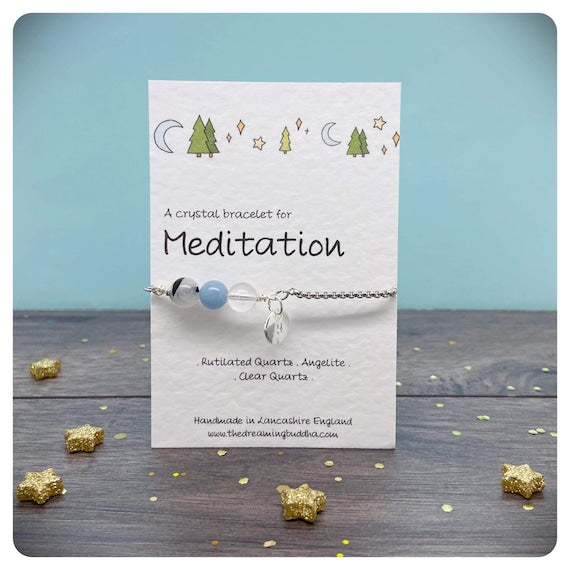 Meditation Adjustable Bracelet, Mindfulness Crystal Jewellery, Gemstone Mala Bracelet, Personalised Yoga Birthday Gift, Healing Crystal Card