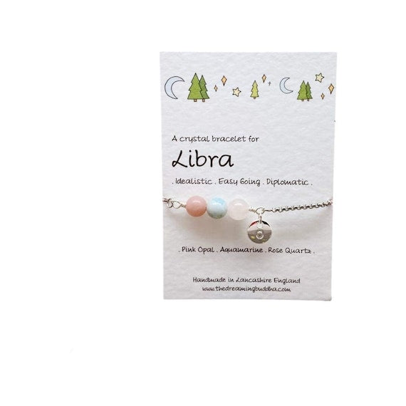 Libra Crystal Bracelet, Personalised Star Sign Jewellery, Birthstone Gift, Birthday Gift Card, September October Zodiac Bracelet