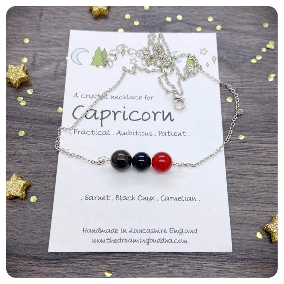 Capricorn Birthday Necklace, Zodiac Crystals, Astronomy Jewellery, December January Birthstone, Silver Horoscope Choker