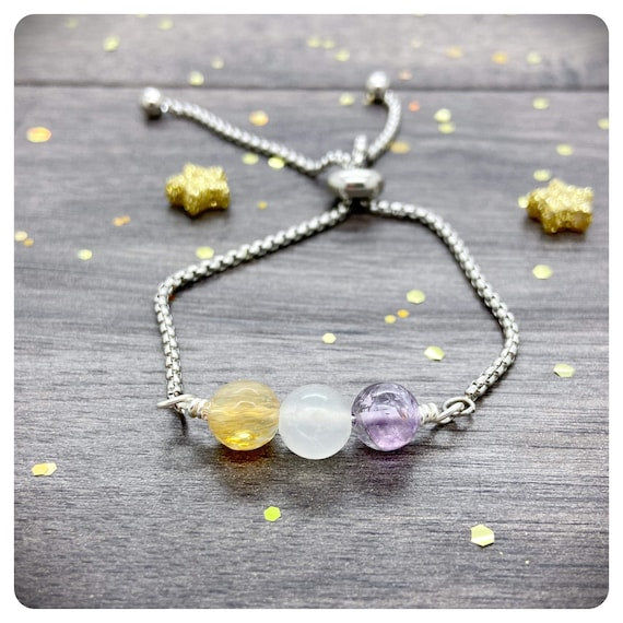 Joy Adjustable Slider Bracelet, Personalised Positivity Crystals, Gift For Depression , Cheer Up Friendship Present, Feeling Down Bracelet