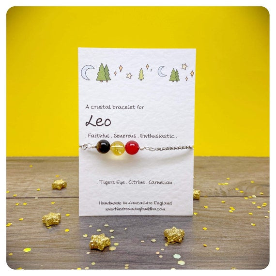 Leo Crystal Slider Bracelet, Personalised Horoscope Gift, July August Birthday Present, Zodiac Jewellery, Leo Star Sign Chain Bracelet