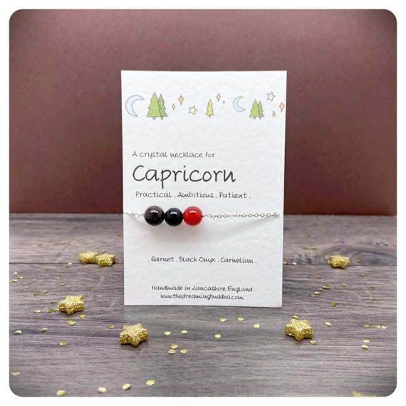 Capricorn Birthday Necklace, Zodiac Crystals, Astronomy Jewellery, December January Birthstone, Silver Horoscope Choker