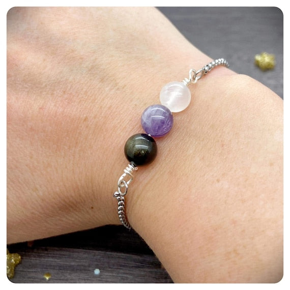 Positive Energy Crystal Bracelet, Negative Vibes Protection Jewellery, Stress Anxiety Support Gift, Psychic Shield Bracelet