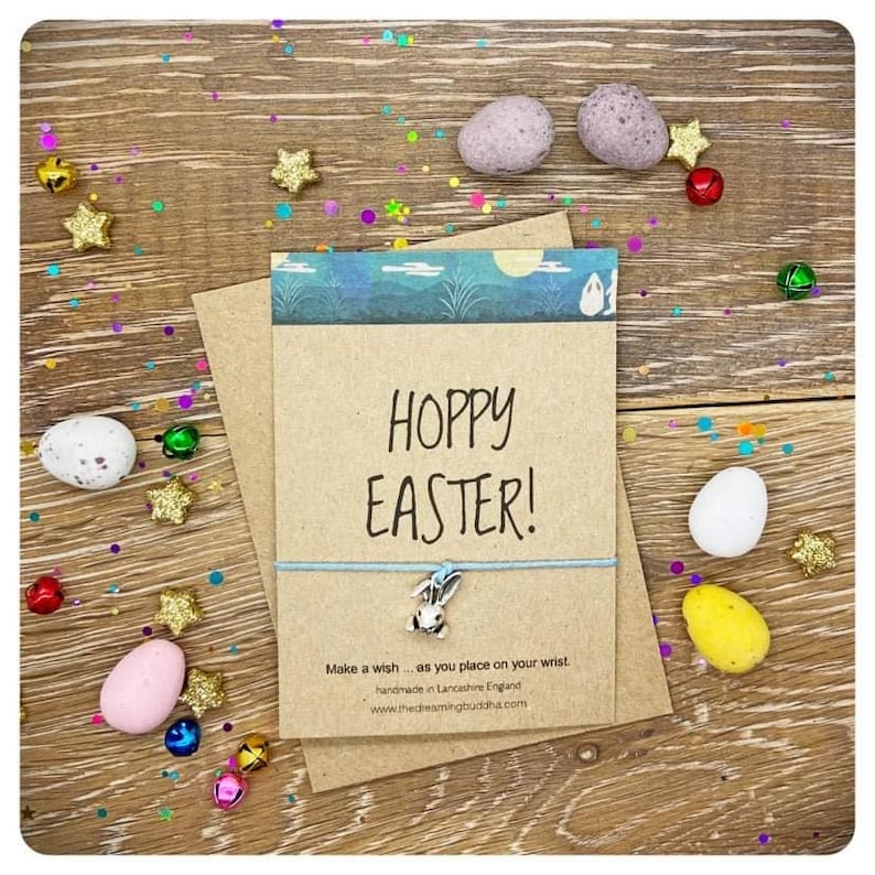 Hoppy Easter Card, Easter Wish Bracelet, Cute Easter Basket Filler, Easter Egg Hunt Prize, Easter Friendship Postal Gift