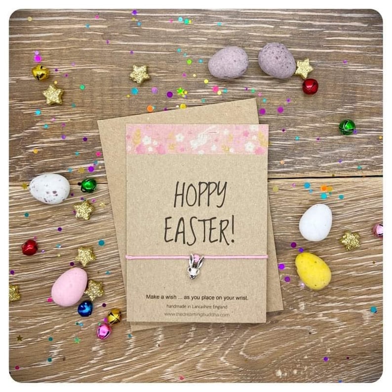 Hoppy Easter Card, Easter Wish Bracelet, Cute Easter Basket Filler, Easter Egg Hunt Prize, Easter Friendship Postal Gift