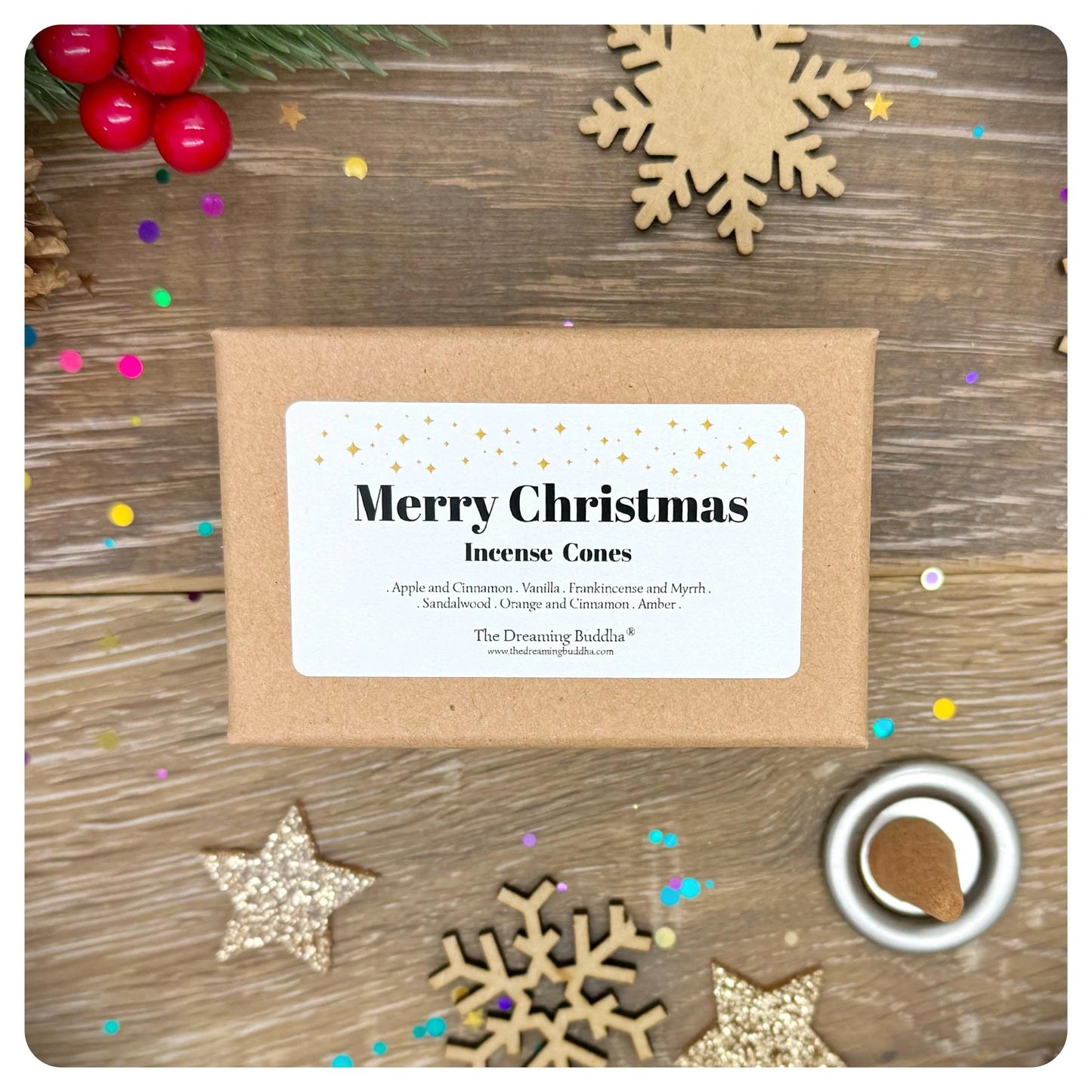 Merry Christmas Incense Cones Set Holistic Home Festive Mix Xmas Scents In Gift Box With Holder Plate