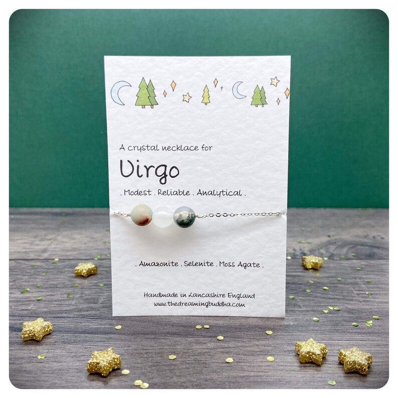 Virgo Crystal Necklace, Personalised Star Sign Jewellery, Zodiac Silver Choker, August September Birthstone Gift