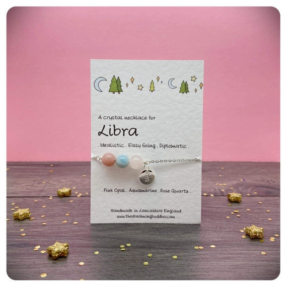 Libra Crystal Necklace, September October Birthday Gift, Zodiac Choker, Personalised Star Sign, Handmade Libra Jewellery, Birthstone Gift