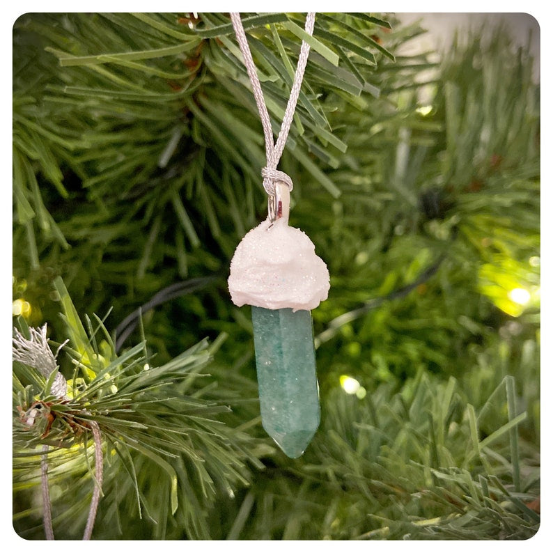 Gemstone Christmas Decorations, Quartz Tree Ornament, Crystal Bauble Set