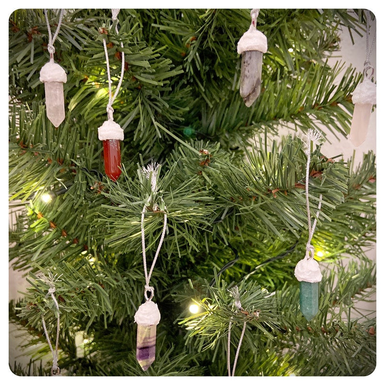 Gemstone Christmas Decorations, Quartz Tree Ornament, Crystal Bauble Set
