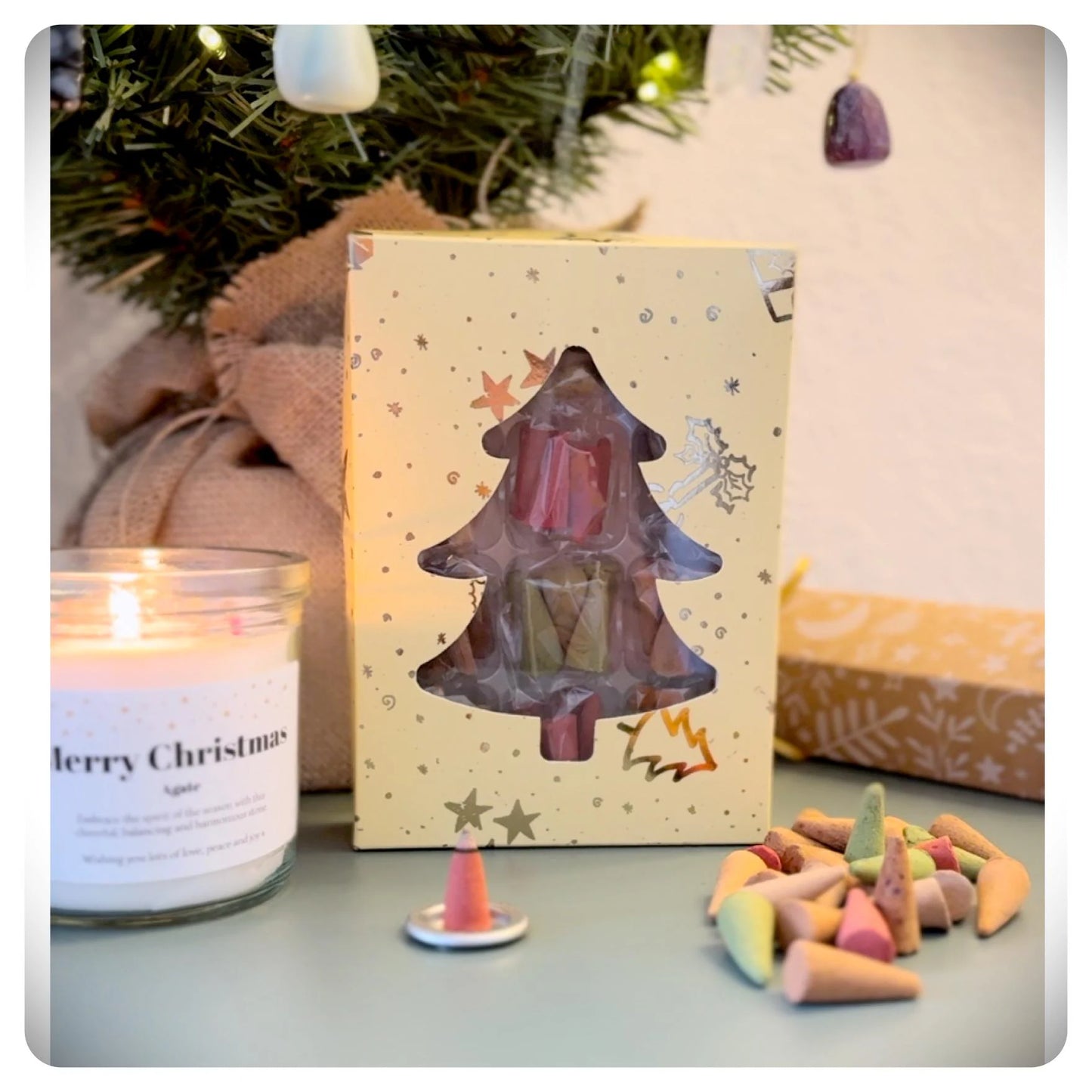 Merry Christmas Incense Cones Set Holistic Home Festive Mix Xmas Scents In Gift Box With Holder Plate