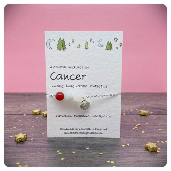 Cancer Crystal Necklace, June July Birthday, Zodiac Choker Necklace, Personalised Star Sign Jewellery, Horoscope Postal Gift