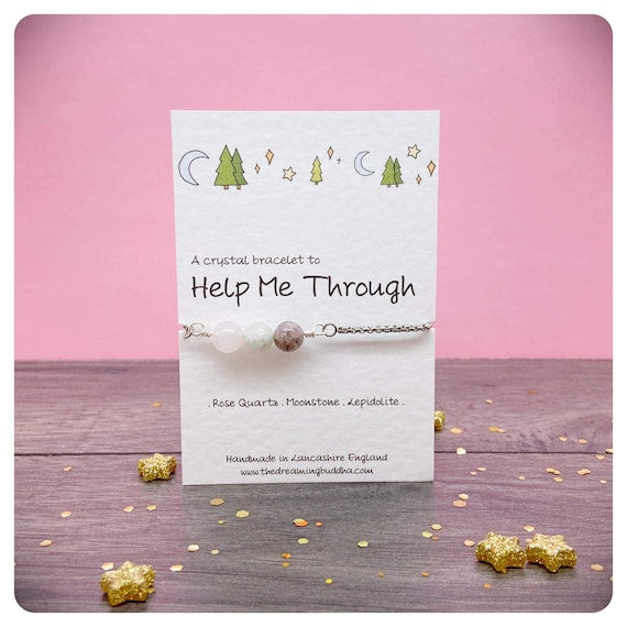 Help Me Through Slider Bracelet, Grief Crystals, Emotional Support Bracelet, Anxiety Jewellery, Mental Health Self Care