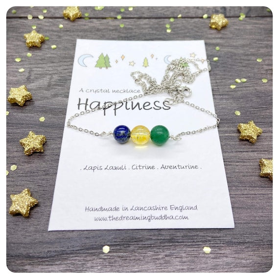 Mental Health Necklace, Happiness Crystals, Positive Jewellery For Women, Depression Postal Gift, Uplifting Mindfulness Message