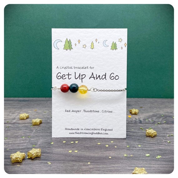 Personalised Get Up and Go Crystal Bracelet, Encouragement Gemstone Jewellery, Mental Health Boost Healing Crystal Bracelet, Uplifting Gift