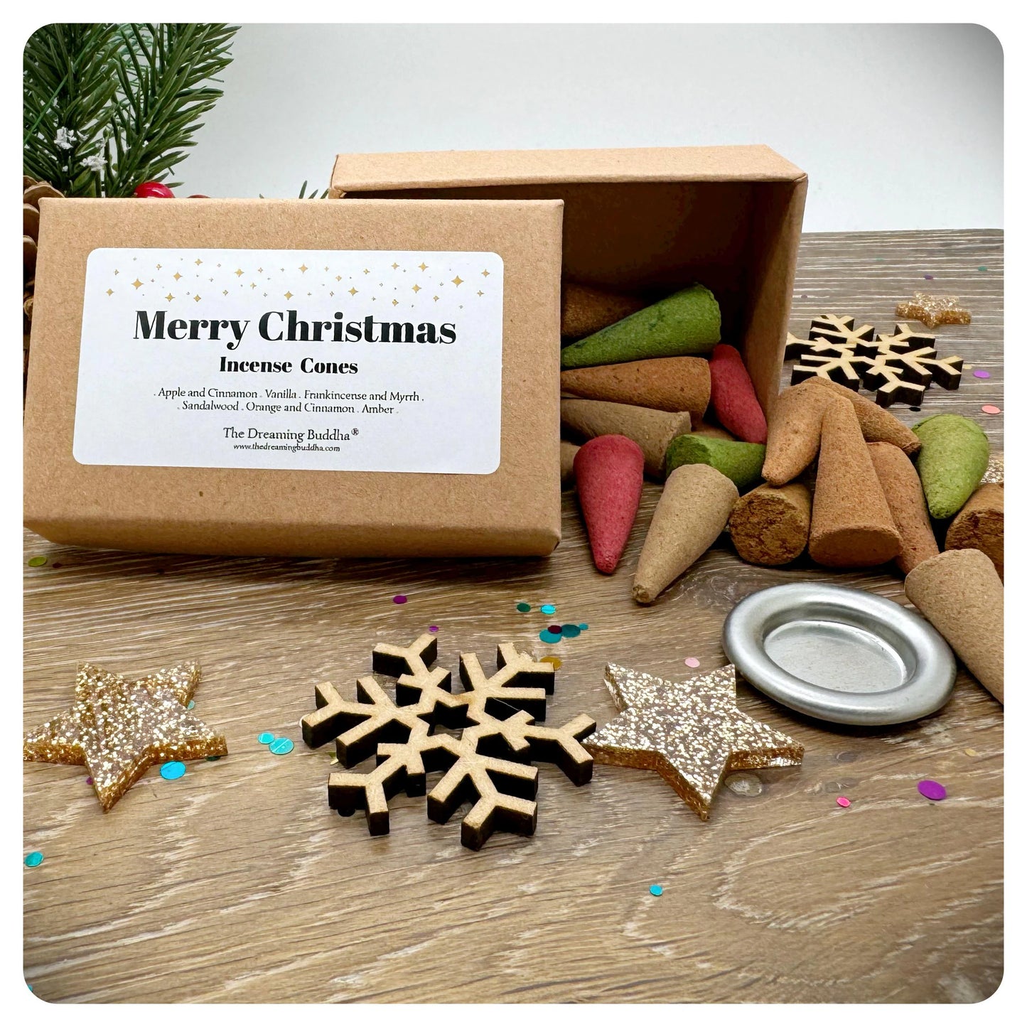 Merry Christmas Incense Cones Set Holistic Home Festive Mix Xmas Scents In Gift Box With Holder Plate