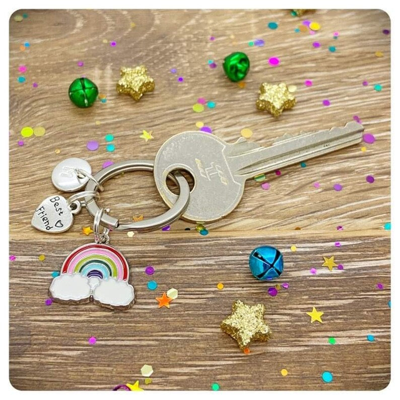 Best Friend Matching Necklace and Keyring Set, You Are An Amazing Friend Present, Rainbow Friendship Gift, Best Friend Birthday Postal Gift
