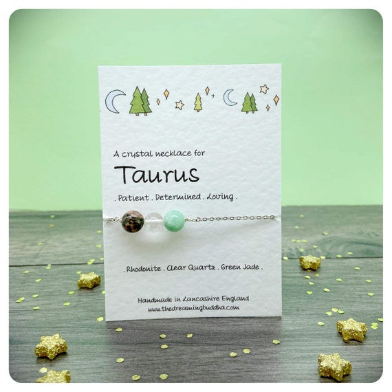 Taurus Crystal Necklace,Personalised Star Sign Jewellery, Personalised Taurus Gift, Crystal Star Sign Silver Necklace, April May Birthday