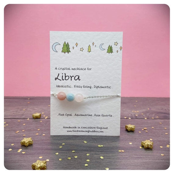 Libra Crystal Necklace, September October Birthday Gift, Zodiac Choker, Personalised Star Sign, Handmade Libra Jewellery, Birthstone Gift