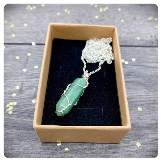 Long Chain Aventurine Point Necklace, Wire Wrapped Green Aventurine, Personalised Good Fortune Gemstone, Manifest Abundance Crystal