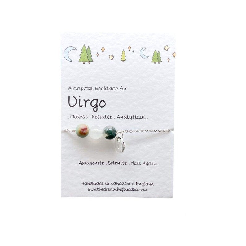Virgo Crystal Necklace, Personalised Star Sign Jewellery, Zodiac Silver Choker, August September Birthstone Gift