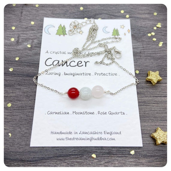 Cancer Crystal Necklace, June July Birthday, Zodiac Choker Necklace, Personalised Star Sign Jewellery, Horoscope Postal Gift