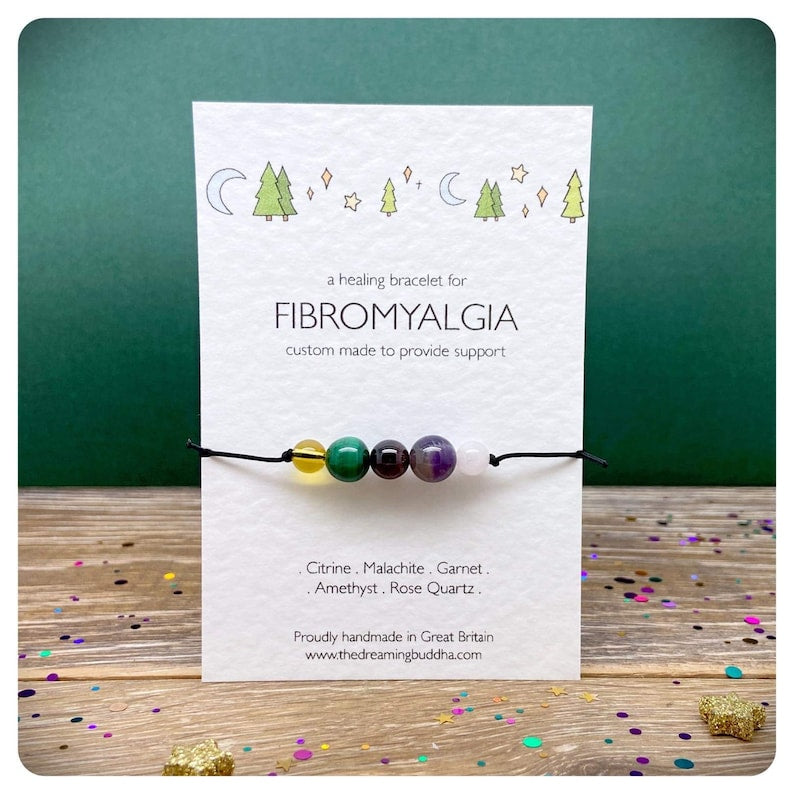 Fibromyalgia Support Bracelet, Fibro Warrior Gift, Adjustable Healing Crystal Bracelet