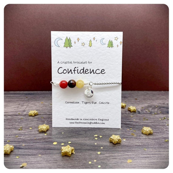 Confidence Crystal Adjustable Chain Bracelet, Self Esteem Gift, Personalised Self Belief Present, Courage Jewellery Crystals