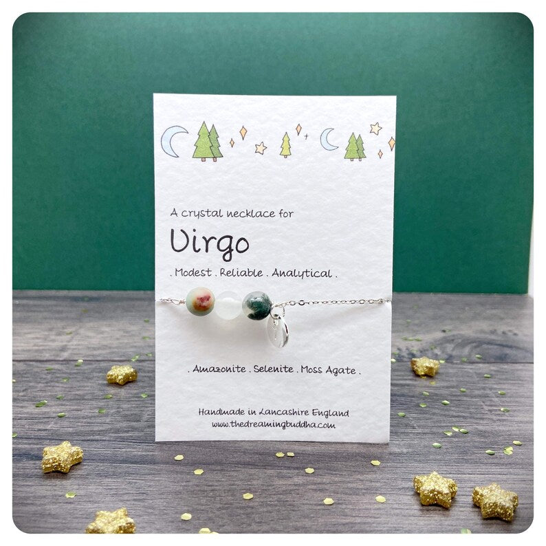 Virgo Crystal Necklace, Personalised Star Sign Jewellery, Zodiac Silver Choker, August September Birthstone Gift