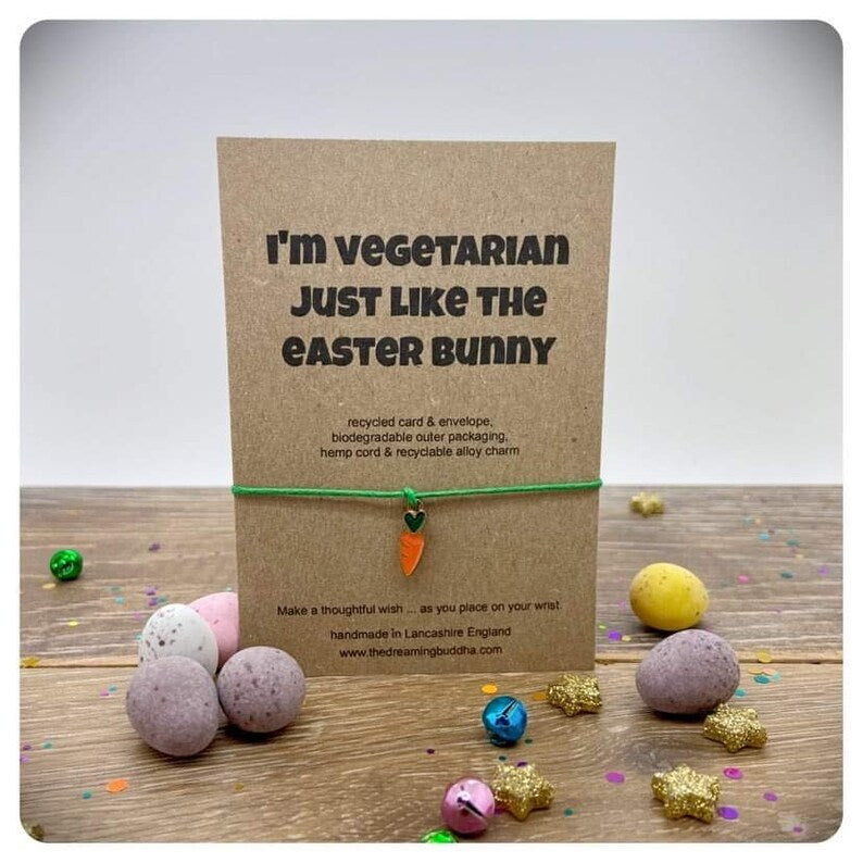 Vegetarian Easter Gift, Veggie Bunny Wish Bracelet, Easter Rabbit Wish Bracelet, Personalised Easter Wish Bracelet, Funny Bunny Easter Card
