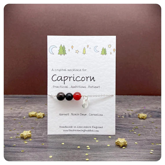 Capricorn Birthday Necklace, Zodiac Crystals, Astronomy Jewellery, December January Birthstone, Silver Horoscope Choker