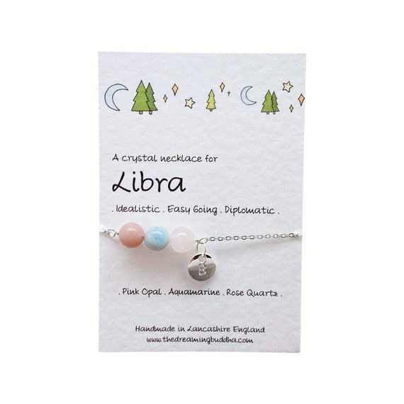 Libra Crystal Necklace, September October Birthday Gift, Zodiac Choker, Personalised Star Sign, Handmade Libra Jewellery, Birthstone Gift
