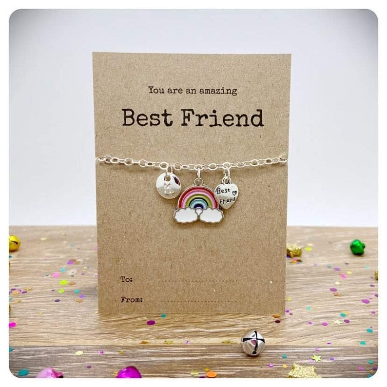 School Best Friend Rainbow Necklace, BFF Birthday Gift, Friendship Thank You Card, Personalised Bestie Jewellery